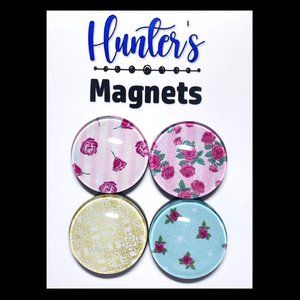 Set of 4 Magnets - Shabby Chic 3 Glass Refrigerator Kitchen Whiteboard